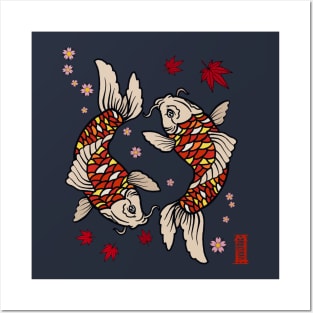 Japanese Koi Fish Sakura Zen Posters and Art